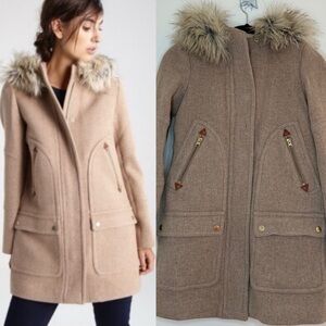 J. CREW Stadium Cloth Chateau Winter Wool Satin Lined Hooded Parka in Sandstone